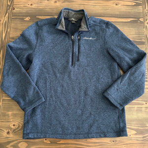 Men’s Eddie Bauer Blue Heather 1/4 Zip Pullover Sweater M Grey Collar